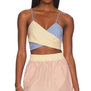 SOLID & STRIPED Blue and Yellow Striped Crop Top
